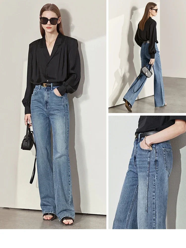 Women’s Vintage Wide-Leg Denim Pants – Loose Fit Casual Spring Jeans