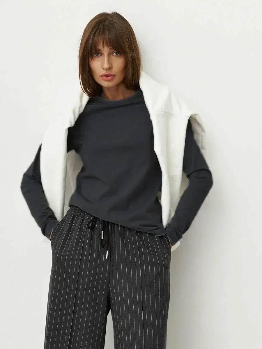 Soft 100% Cotton Oversized Long Sleeve Tee: Essential Spring & Autumn Layering Top - Stylemein