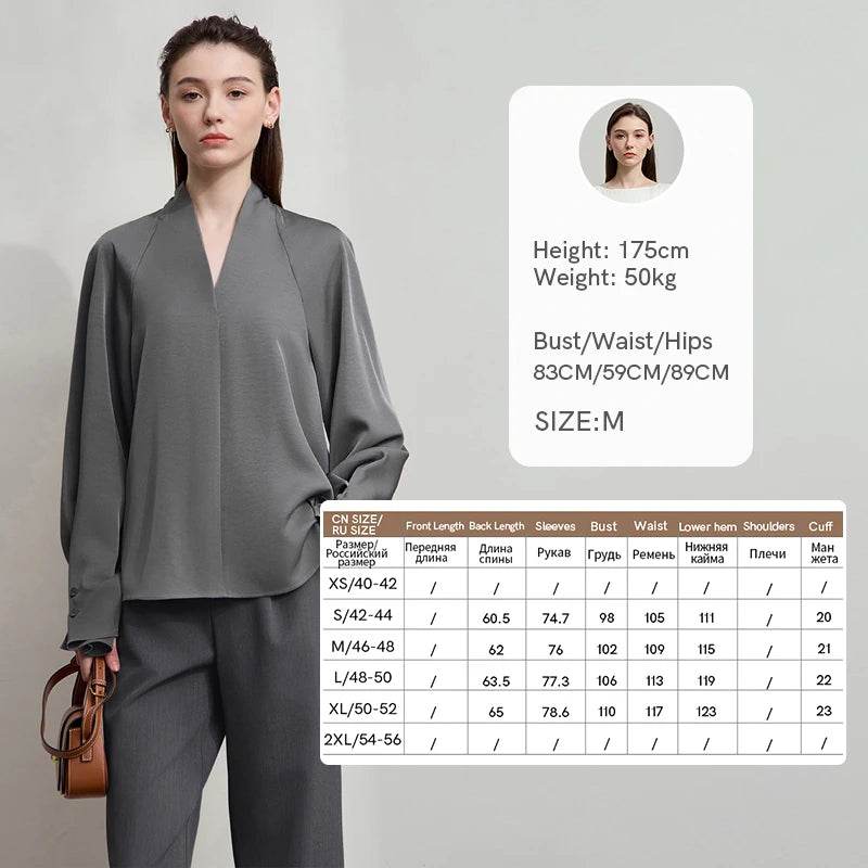 Stylemein - Elegant V-Neck Blouse – Loose Long Sleeve Autumn Top