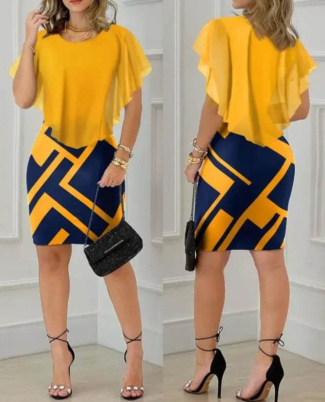 Chic Geometric Print Mini Dress: Summer's Elegant Short Sleeve Casual Delight - Stylemein