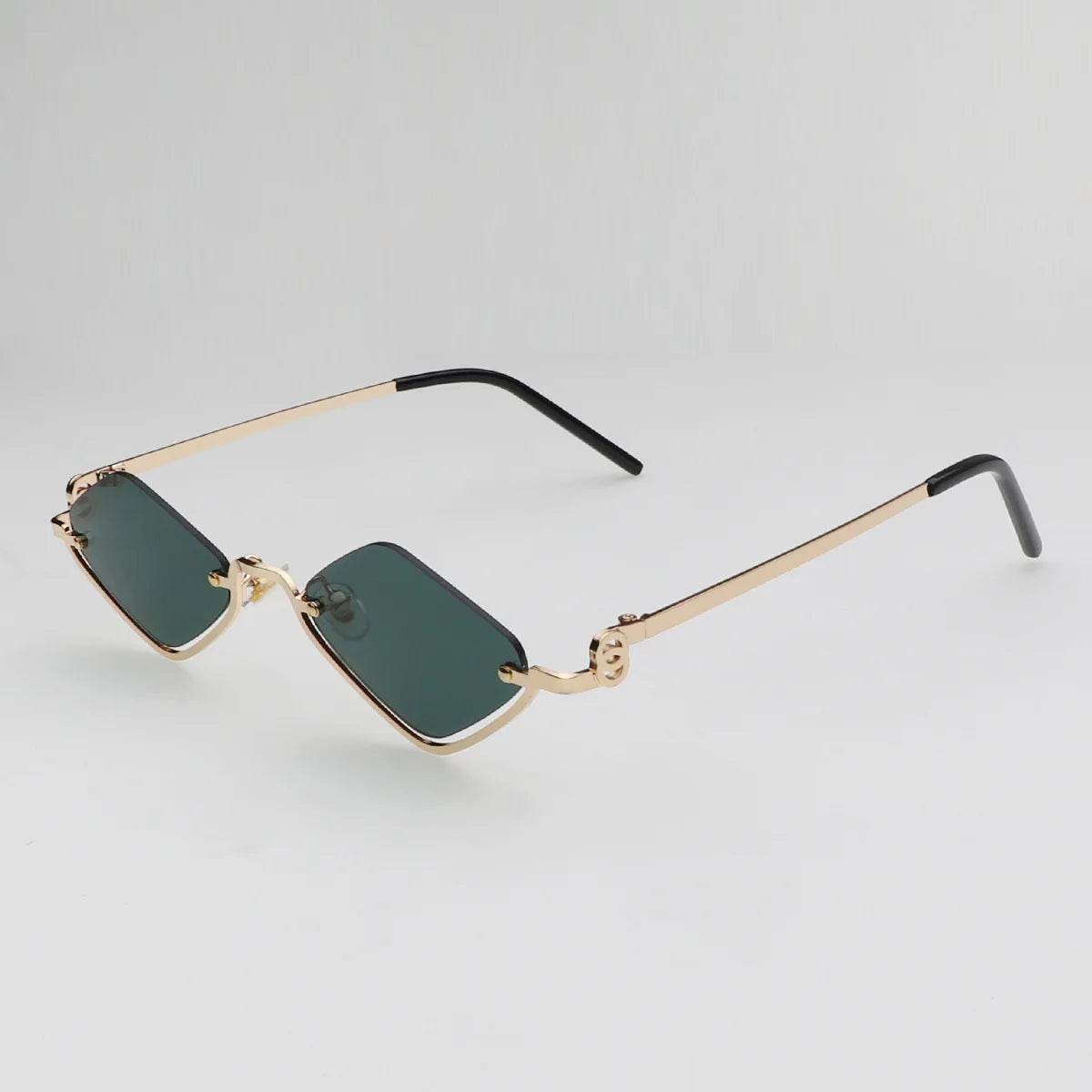 Stylemein - Small Polygonal Sunglasses for Women – Vintage Metal Half Frame Cat Eye Shades