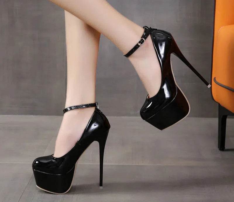 16cm Super High Heel Party Stilettos– 5.5cm Platform, Buckle Strap, Thin Heels for Disco & Dance Events - Stylemein