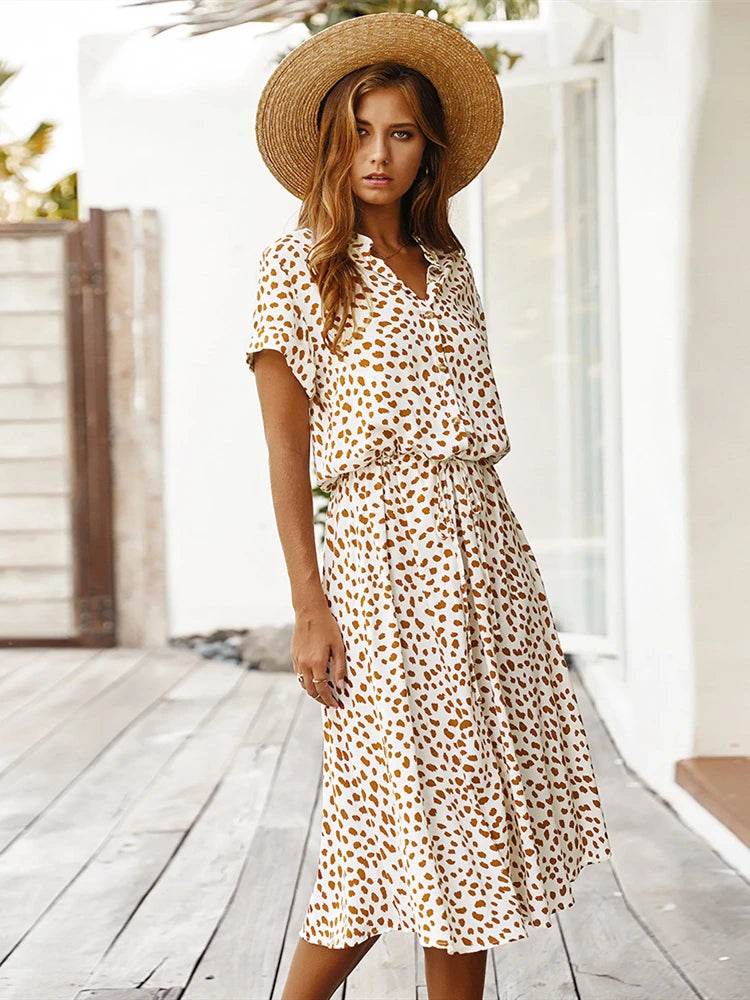 Vintage Floral Boho Shirt Dress – Waist Tie Long Casual Dress - Stylemein