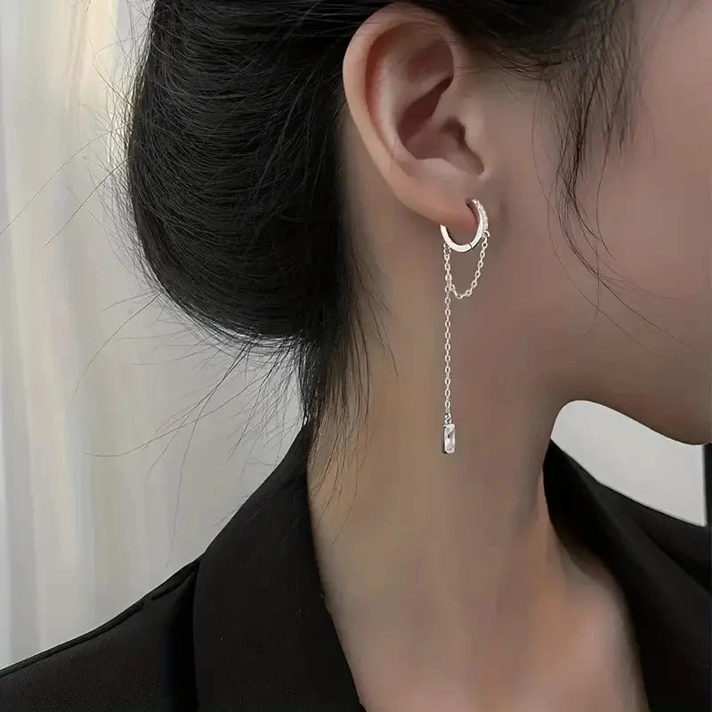 Silvery Tassel Hoop Pendant Earrings – Elegant Jewelry Gift for Women
