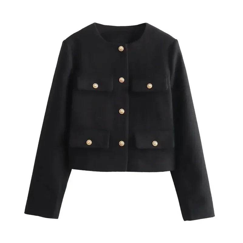 Elegant Cropped Button Jacket: Autumn & Winter Long Sleeve Demi-Season Coat - Stylemein