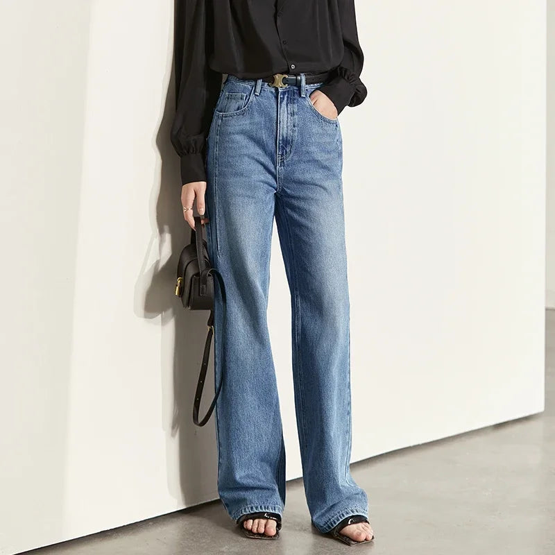 Women’s Vintage Wide-Leg Denim Pants – Loose Fit Casual Spring Jeans