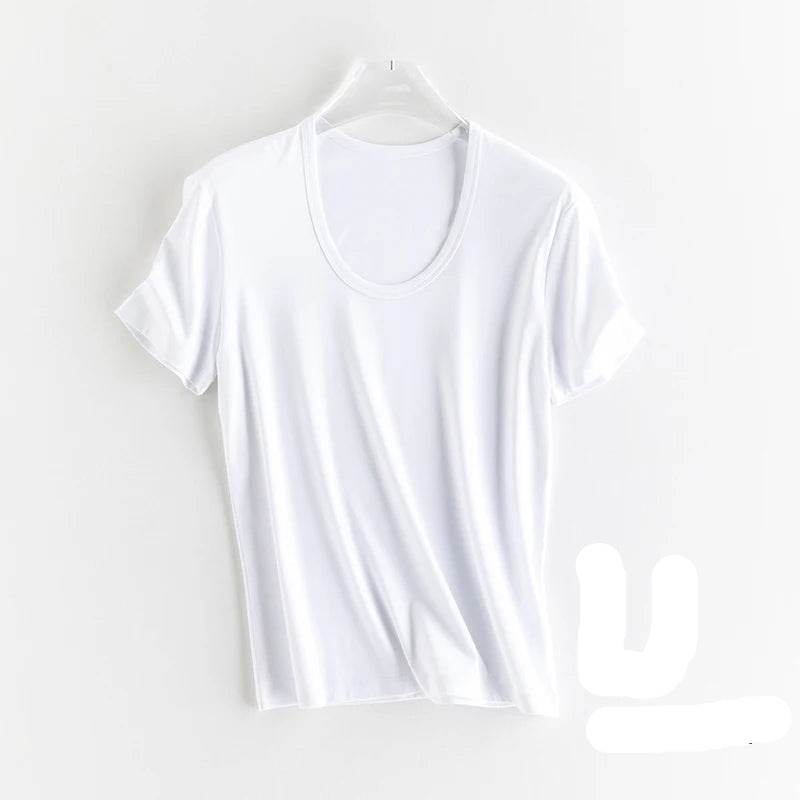 Luxury Silk & Mercerized Cotton Women’s T-Shirt – Short Sleeve Silky Feel V/O-Neck Summer Top - Stylemein