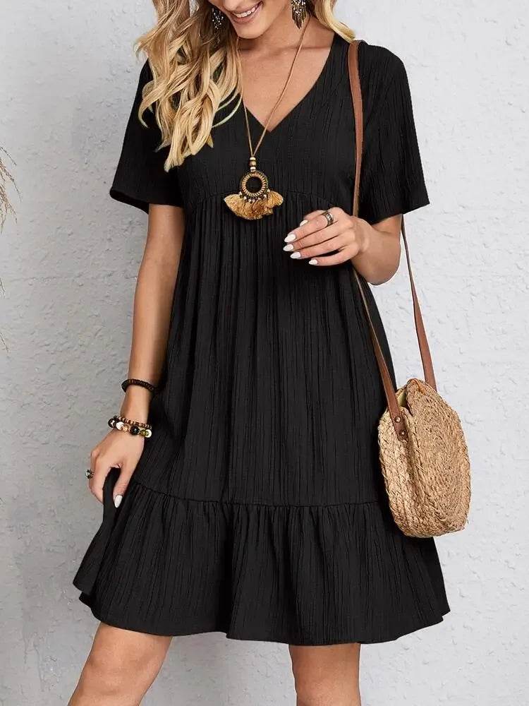 Women's Loose Vintage Ruffles Lace Befree Summer Dress - Stylemein