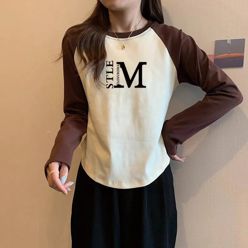 Vintage Letter Print Long Sleeve T-Shirt – Loose Casual Top