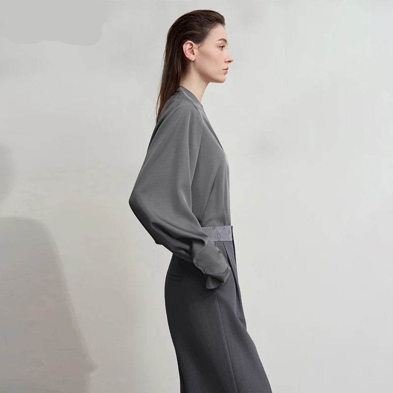 Stylemein - Elegant V-Neck Blouse – Loose Long Sleeve Autumn Top
