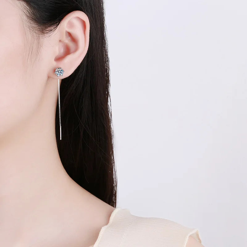 Elegant White Gold Plated Moissanite Drop Earrings with Tassel Detail