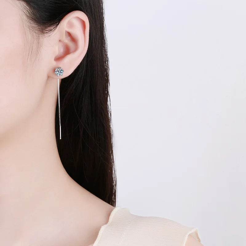 Stylemein - Elegant White Gold Plated Moissanite Drop Earrings with Tassel Detail