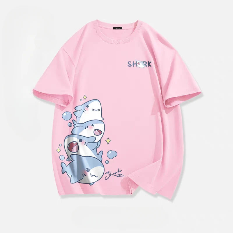 Loose Shark Print T-Shirt – Summer Ice Silk Top
