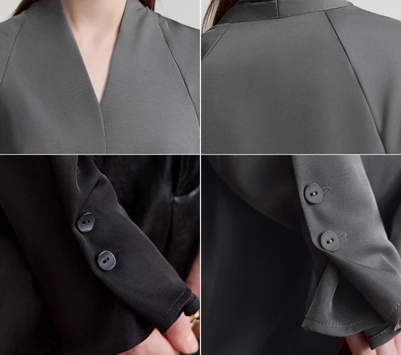 Elegant V-Neck Blouse – Loose Long Sleeve Autumn Top