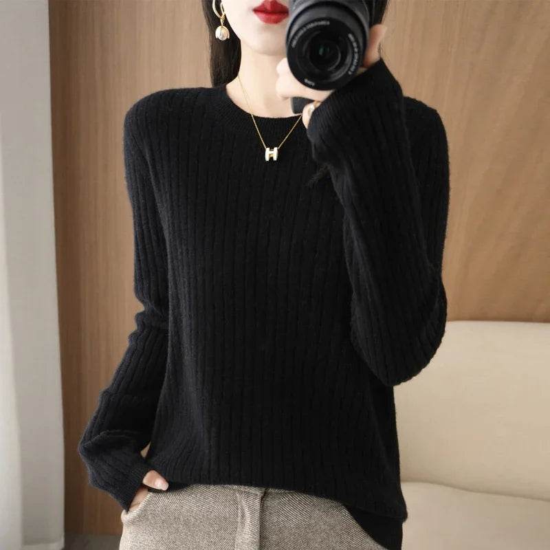 Striped Loose Knit Sweater – Warm O-Neck Long Sleeve Pullover - Stylemein