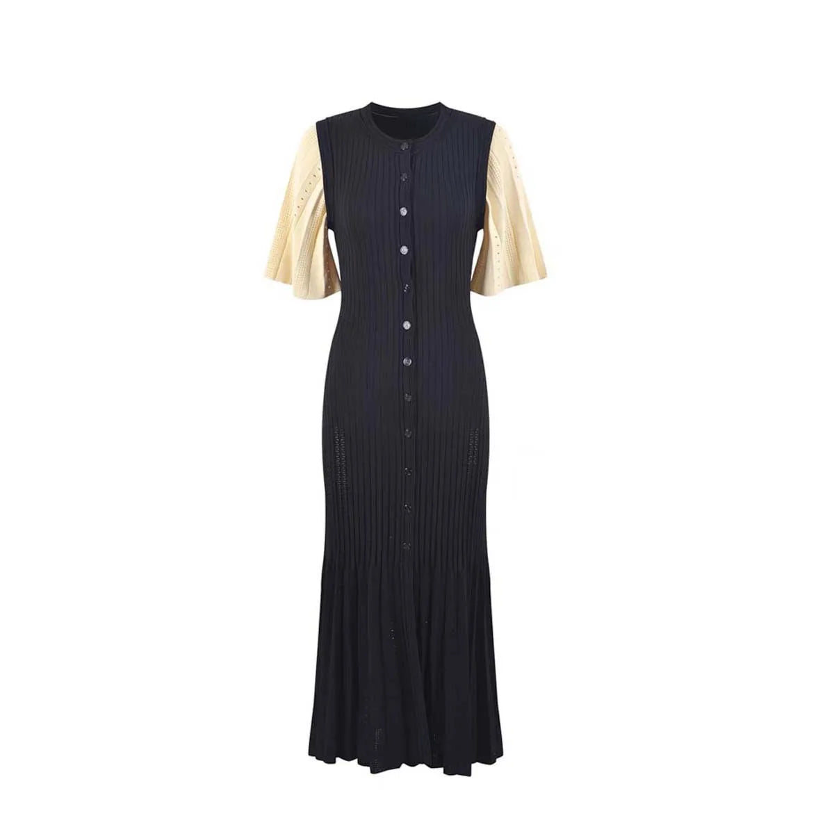 French Elegant Knitted Mermaid Dress – Slim Fit Hollow Design with Fish Tail Hem