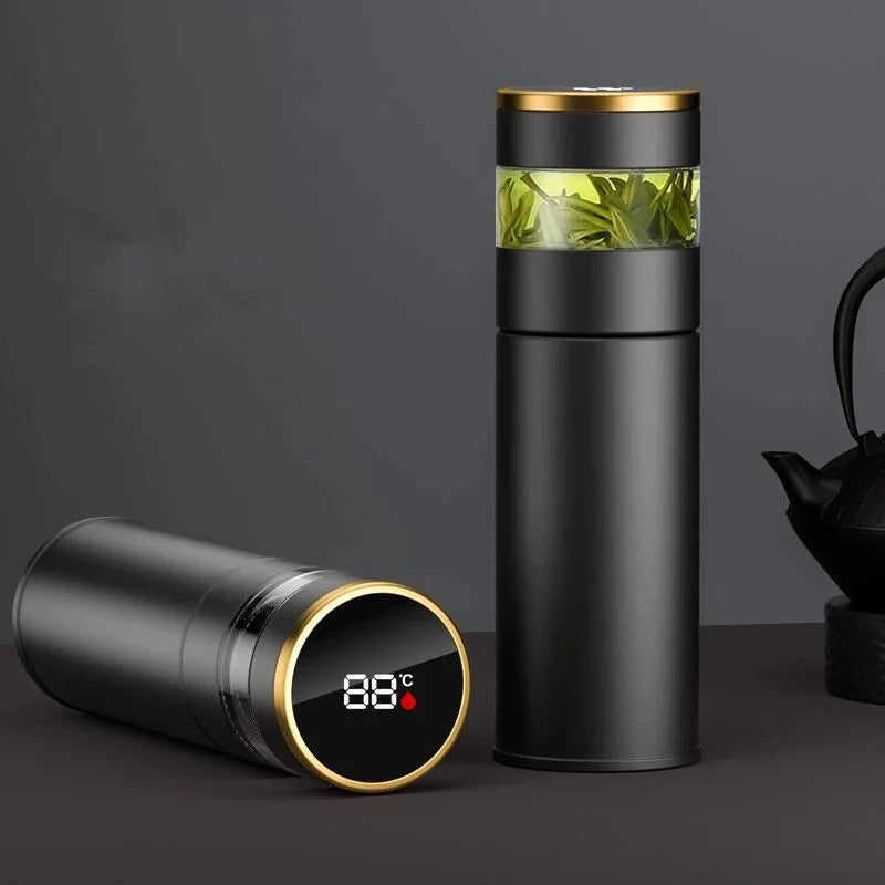 Smart Thermos with Tea Infuser & LED Temperature Display – 450ml Portable Travel Flask