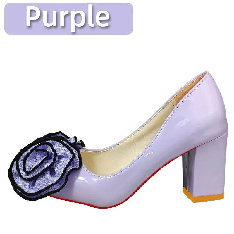 7cm Square Heels – Orange Rose Flower Pumps, Pointed Toe Dress Shoes, Size 30–50 - Stylemein