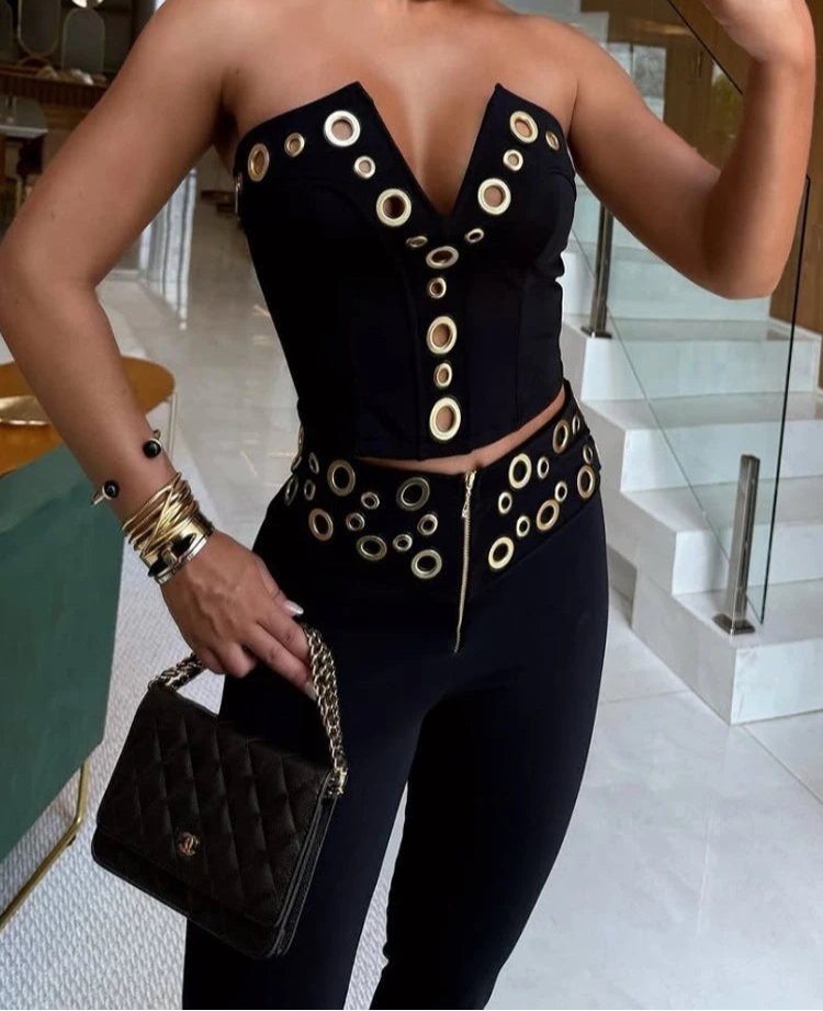 Metal ring crop top set
