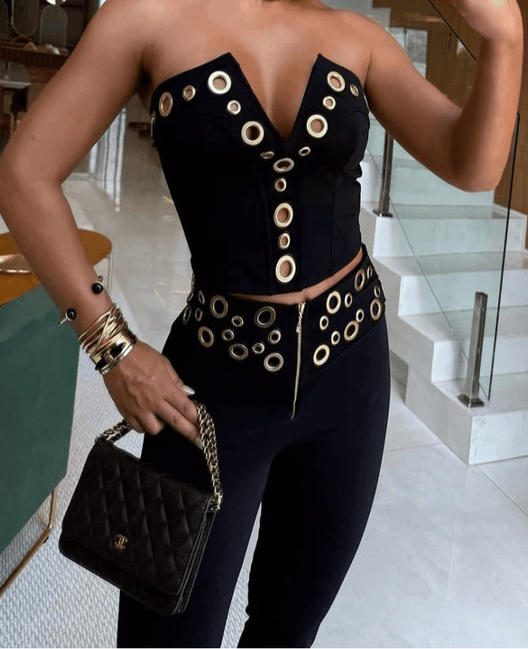Metal ring crop top set
