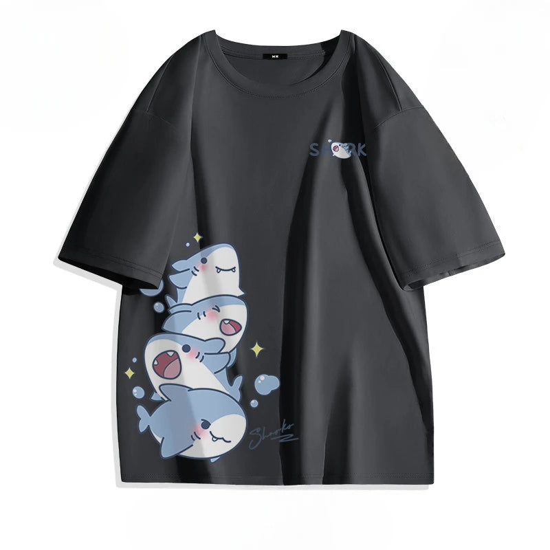 Loose Shark Print T-Shirt – Summer Ice Silk Top