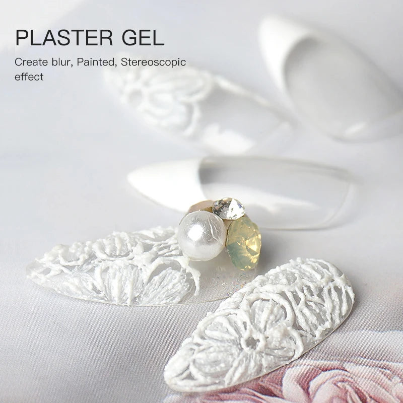 Plaster gel product with decorative elements on a light background