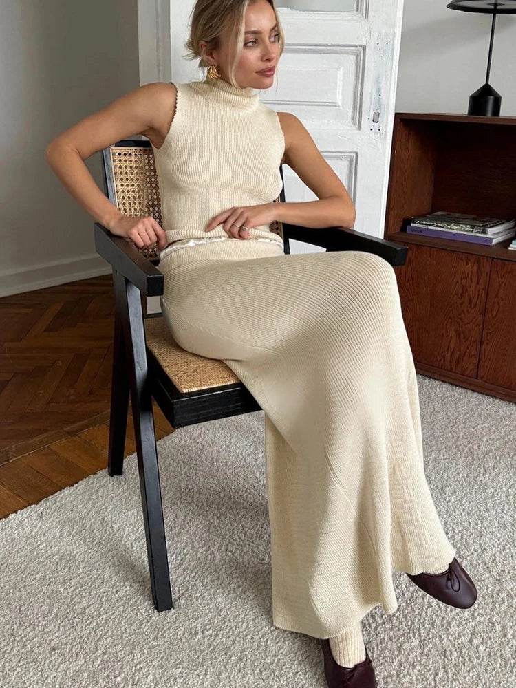 Elegant Knitted Two-Piece Skirt Set – Women’s Yellow Spring Summer Outfit - Stylemein