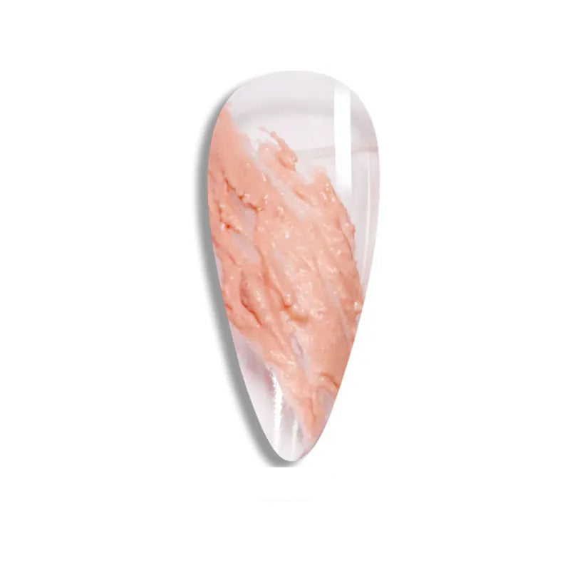 Nail art tip with a pink and white design on a white background