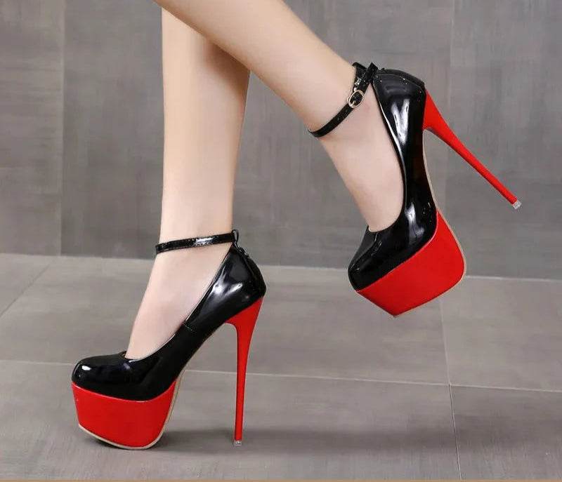 16cm Super High Heel Party Stilettos– 5.5cm Platform, Buckle Strap, Thin Heels for Disco & Dance Events - Stylemein