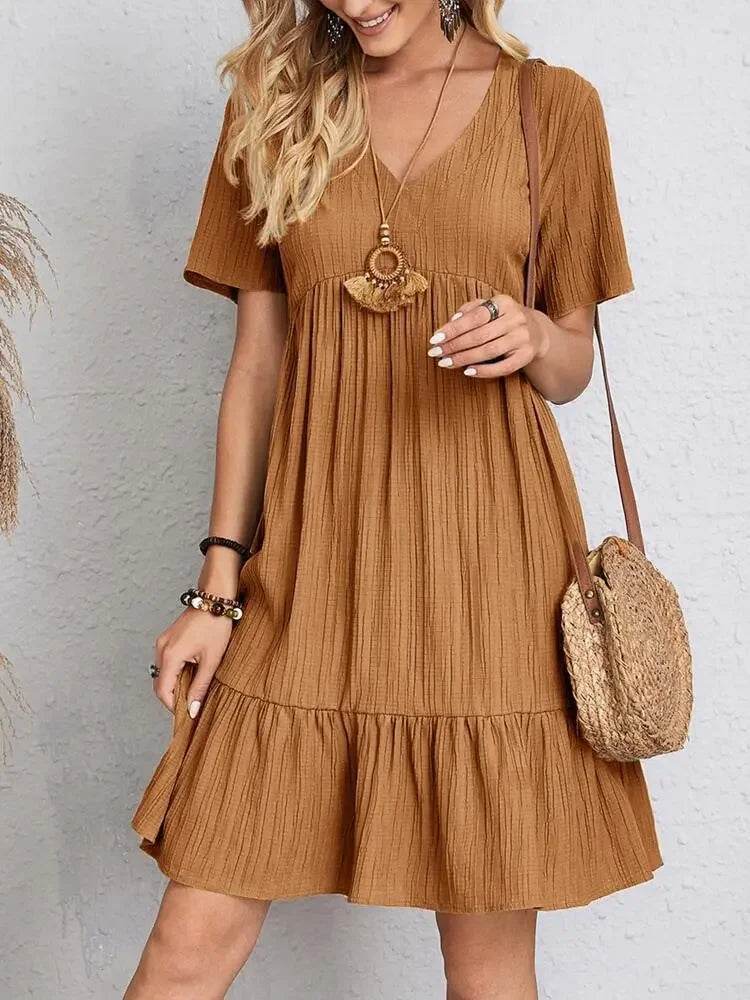 Women's Loose Vintage Ruffles Lace Befree Summer Dress - Stylemein