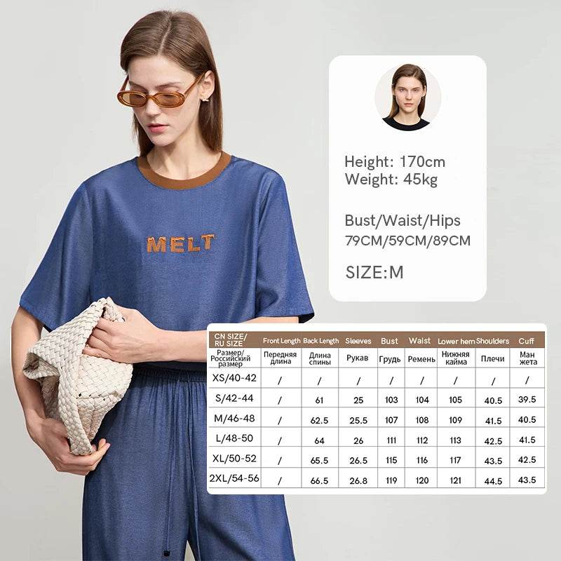 Colorblock Letter Embroidered T-Shirt – Minimalist Slim Fit Top - Stylemein