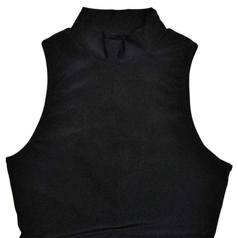 Turtleneck Sleeveless Bodycon Mini Dress | Irregular Ruched Tank Dress | Elegant Club & Party Outfit - Stylemein