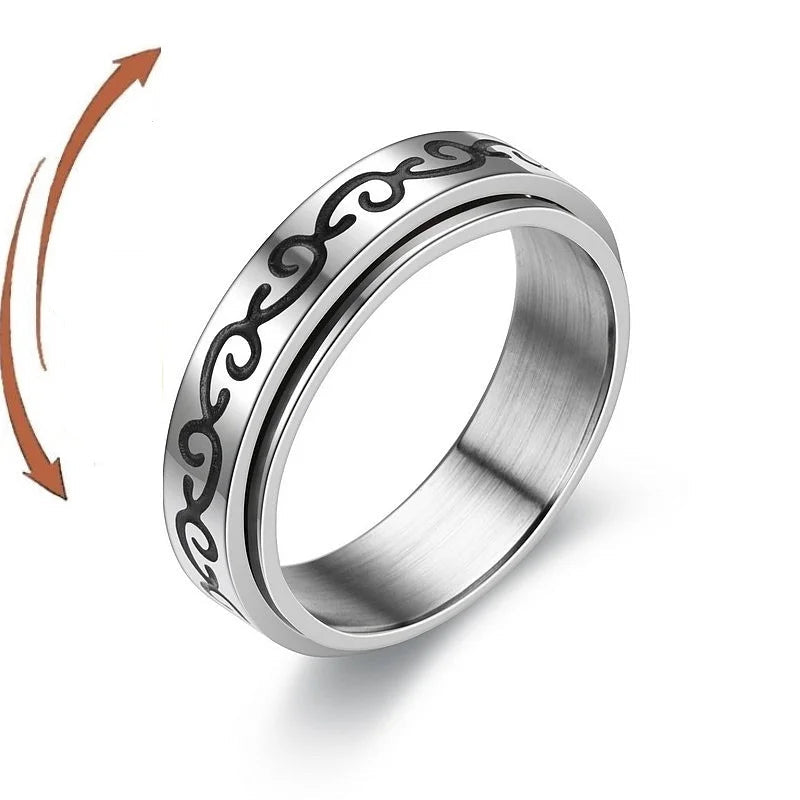 Anti-Stress Fidget Spinner Couple Rings – Rotating Stainless Steel Band for Lovers