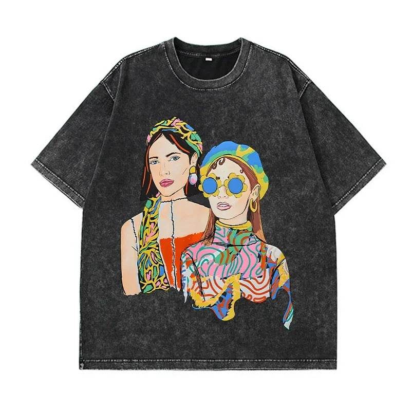 Fierce & Carefree - Vintage Oversized Graphic Tee with Multi Print for Ultimate Summer Vibes - Stylemein