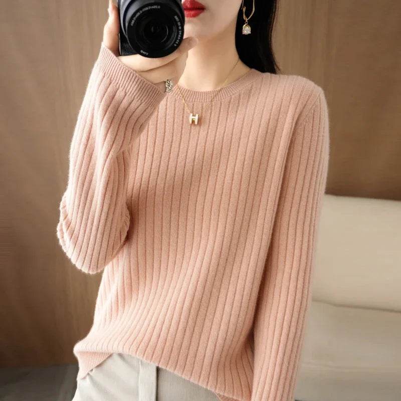 Striped Loose Knit Sweater – Warm O-Neck Long Sleeve Pullover - Stylemein