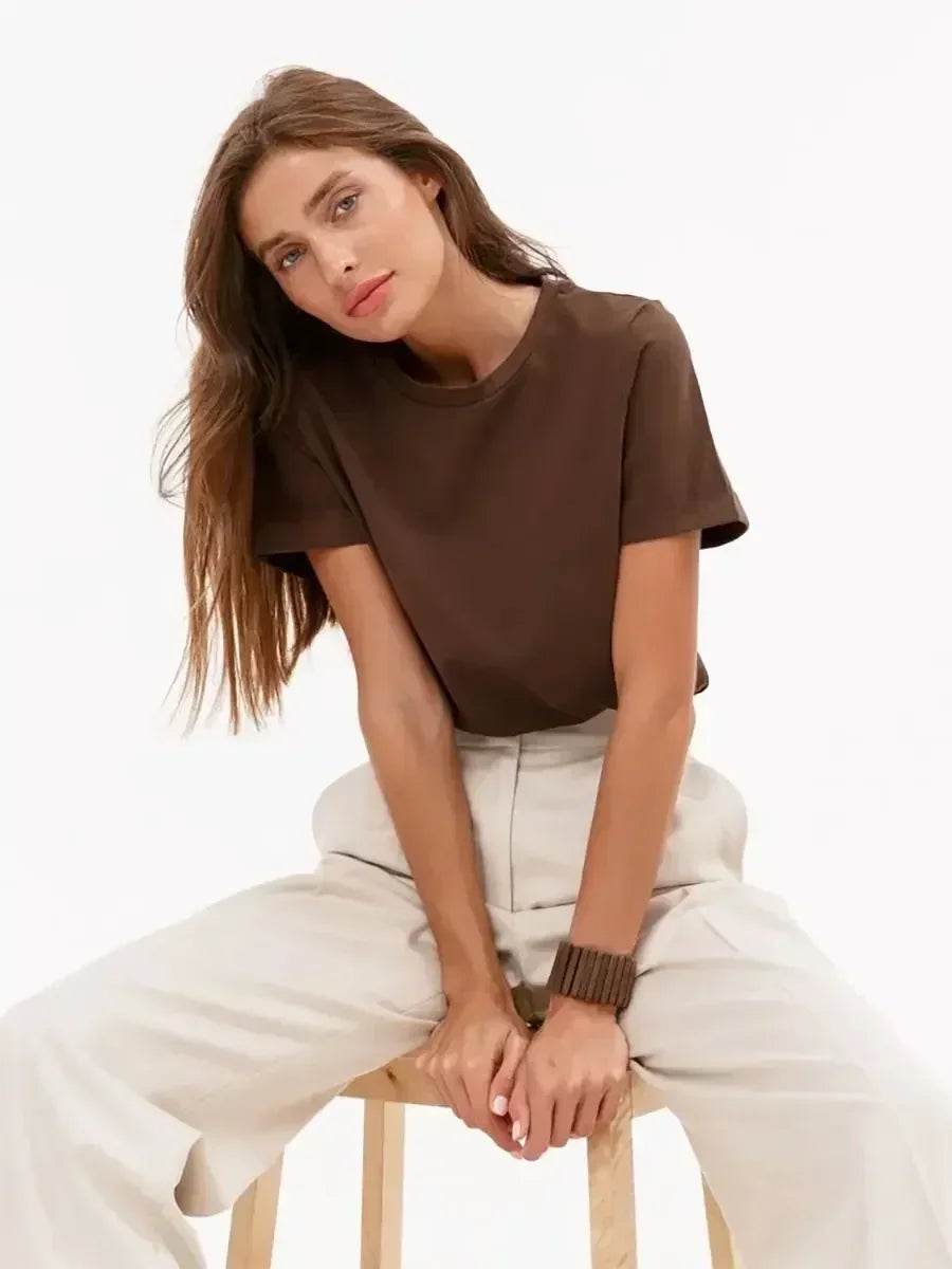 100% Cotton Women’s T-Shirt – Loose Fit Summer Basic Tee - Stylemein