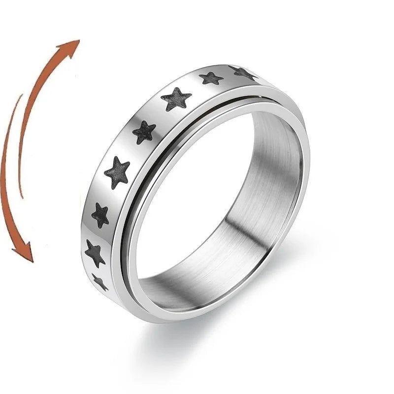 Anti-Stress Fidget Spinner Couple Rings – Rotating Stainless Steel Band for Lovers