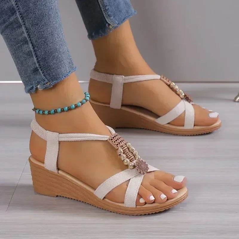 Round Toe Metal Decor Sandals – Women’s Casual Low-Heel Fashion Comfort Shoes - Stylemein