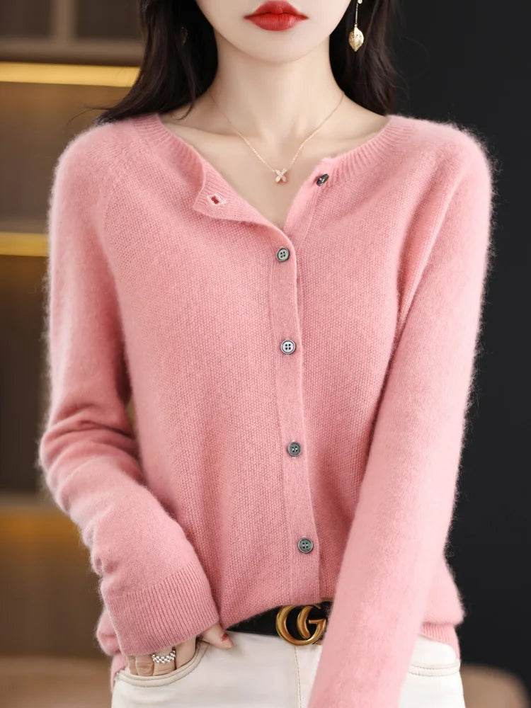 Merino Wool Cardigan – Soft Cashmere O-Neck Sweater - Stylemein