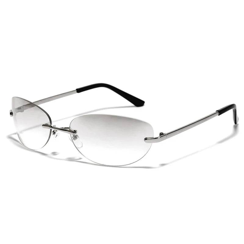 Stylemein - Oval Rimless Y2K Sunglasses for Women – Retro Futuristic Spice Girl Style Eyewear