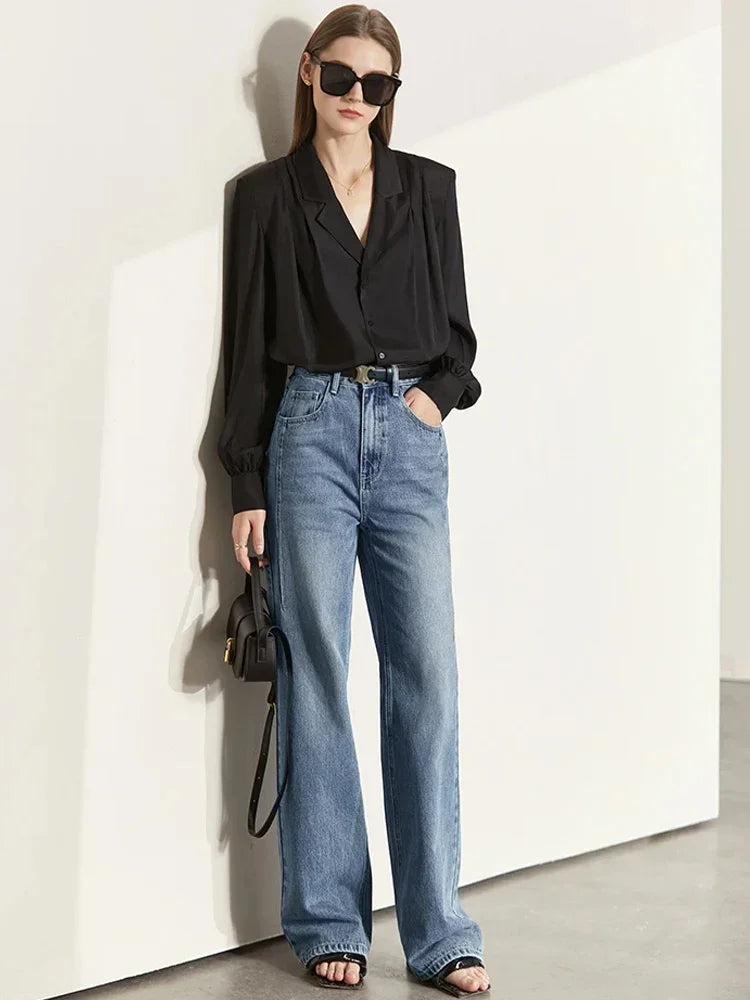 Women’s Vintage Wide-Leg Denim Pants – Loose Fit Casual Spring Jeans