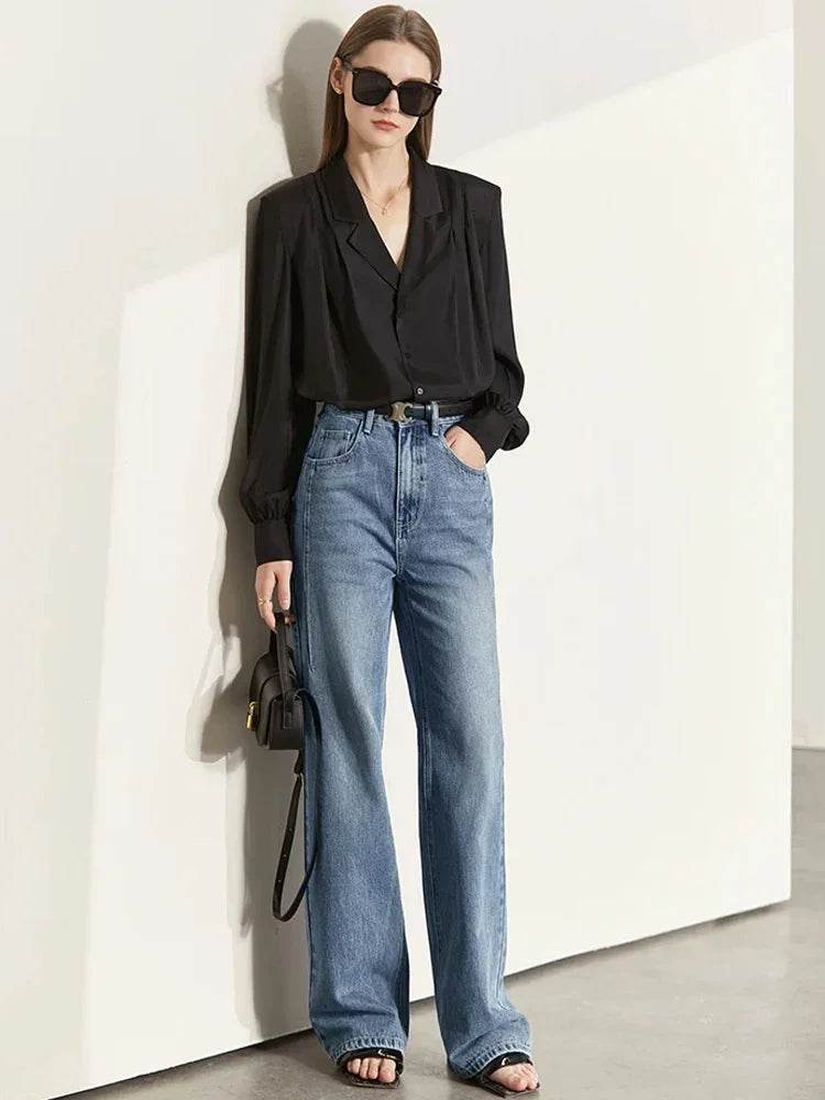 Stylemein - Women’s Vintage Wide-Leg Denim Pants – Loose Fit Casual Spring Jeans