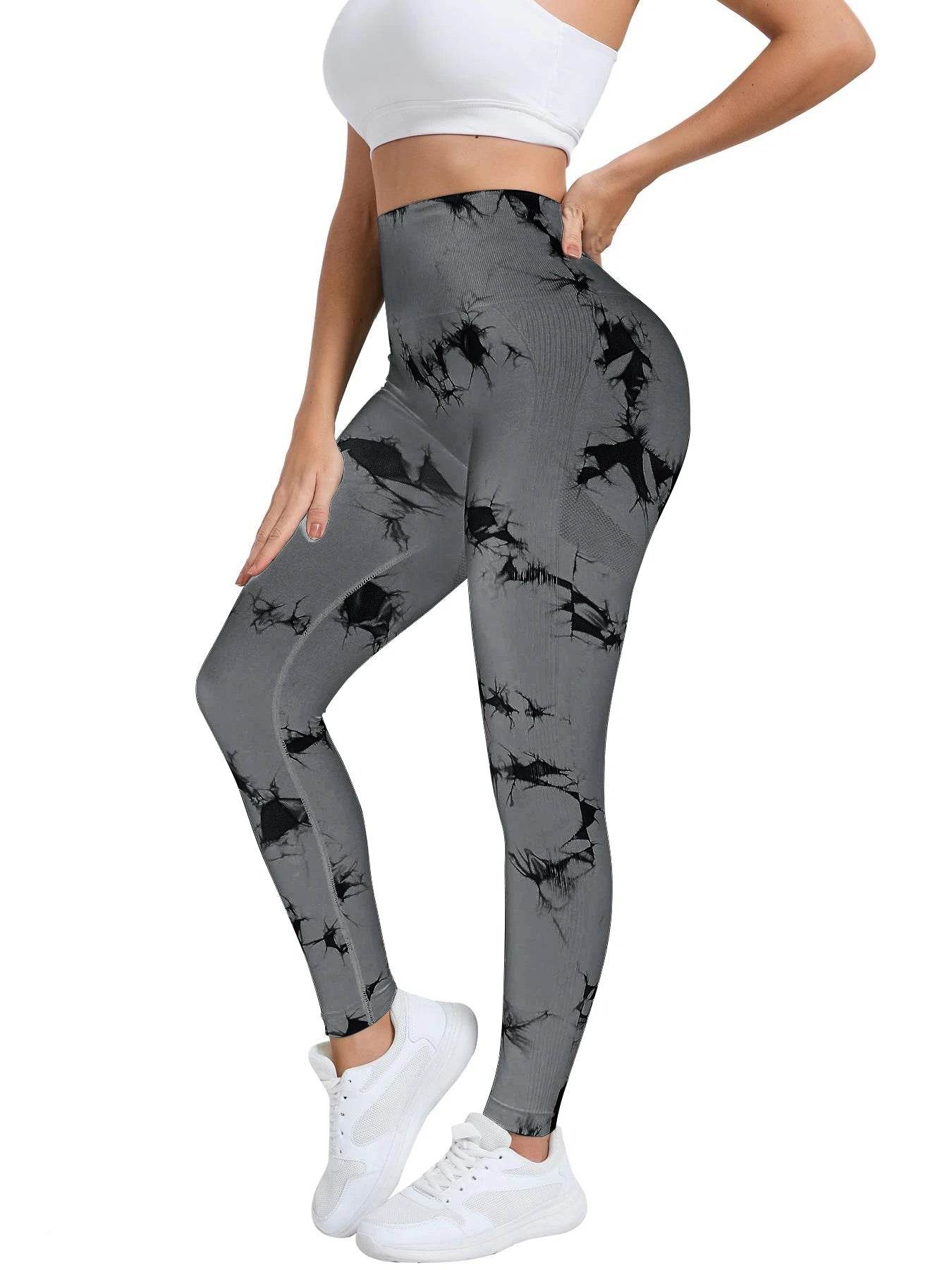 Peach Tie-Dye High Waist Seamless Yoga Pants for Women - Stylemein