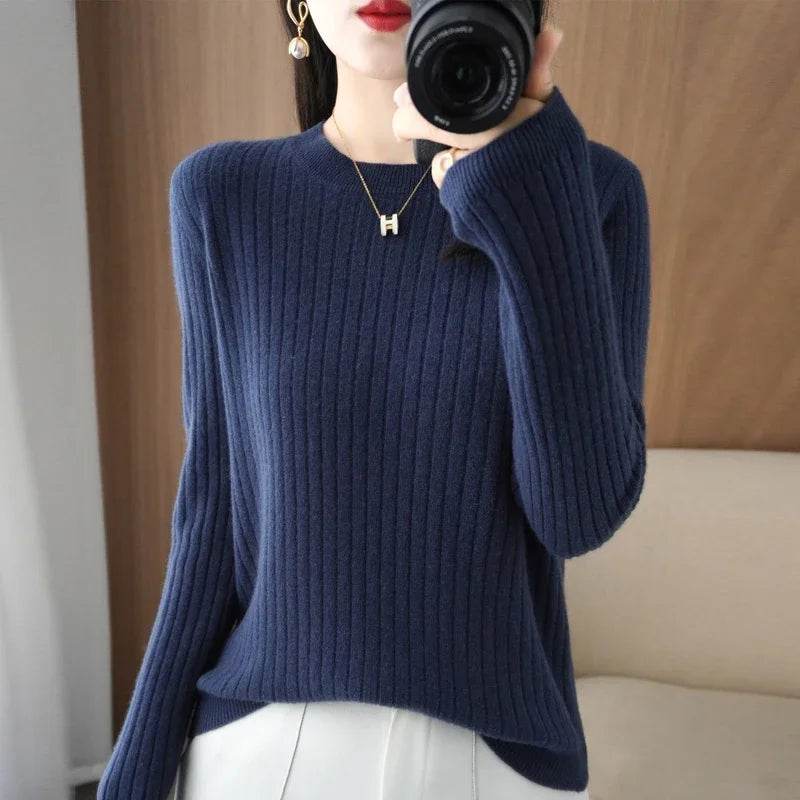 Striped Loose Knit Sweater – Warm O-Neck Long Sleeve Pullover - Stylemein