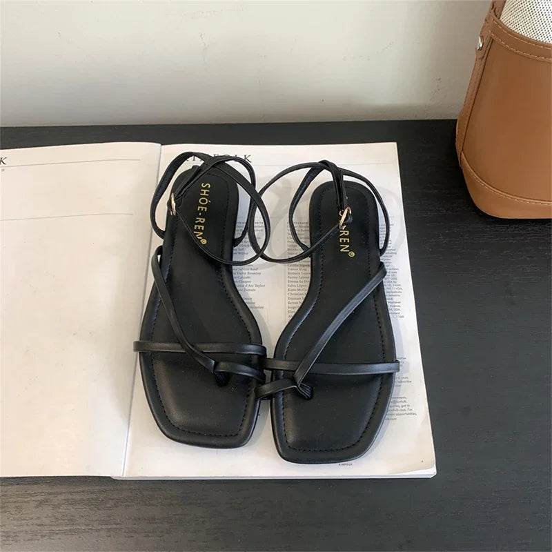 Summer Gladiator Sandals – Women’s Elegant Clip-Toe Flats with Narrow Bands - Stylemein