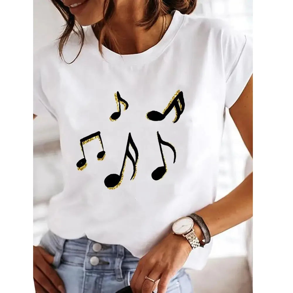 Love Heart Print Summer T-Shirt – O-Neck Y2K 90s Casual Top