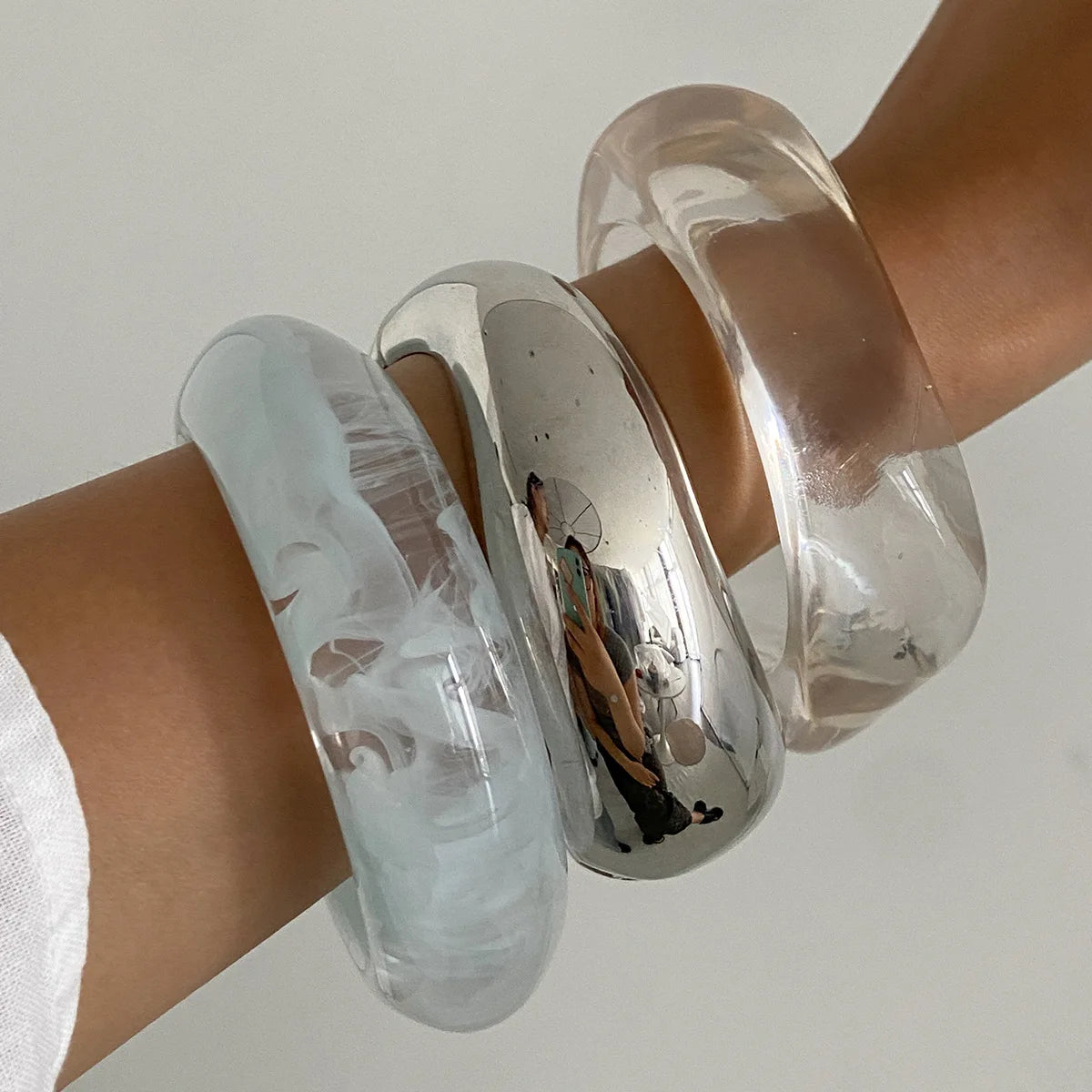 Punk Geometric Acrylic Resin Bangle – Silver Color Bracelet for Women & Men