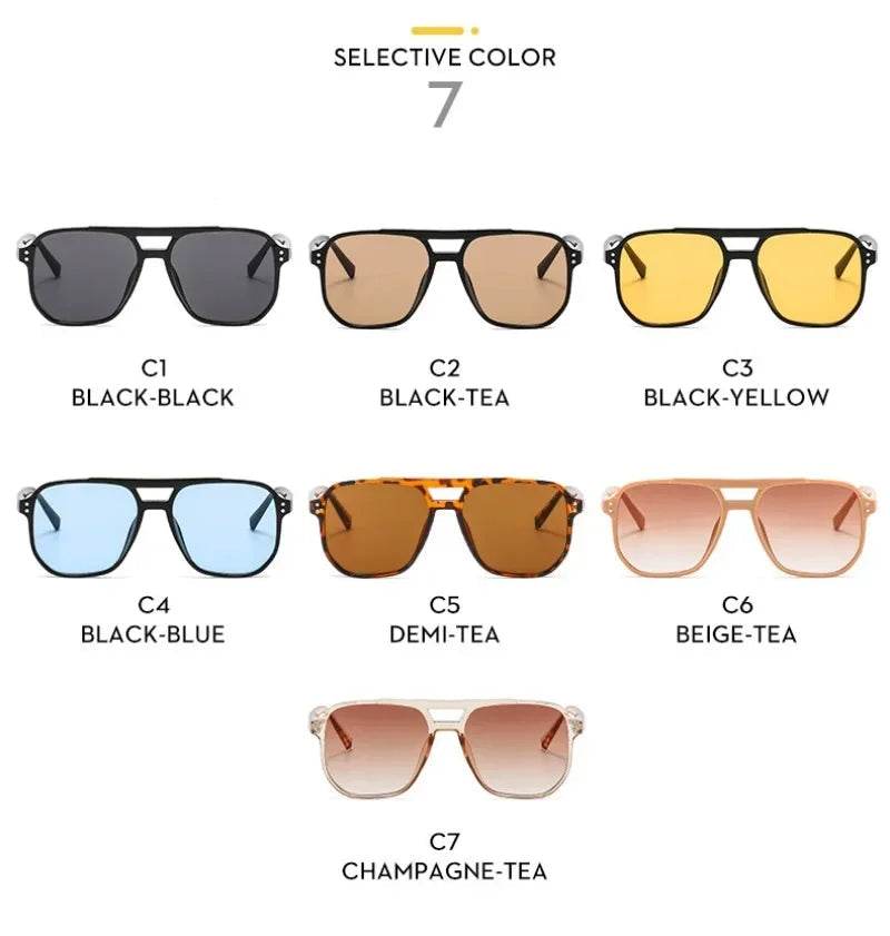 Stylemein - Vintage Square Sunglasses – Thick Frame Double Bridge UV400 Eyewear