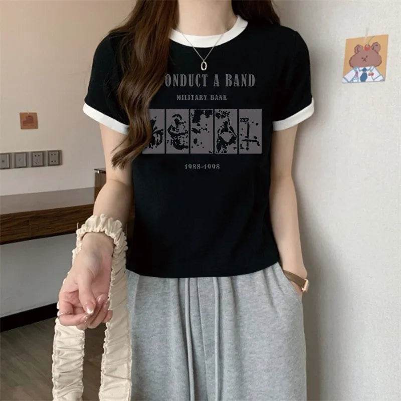 Stylemein - Retro Letter Print T-Shirt – Slim Fit Casual Top