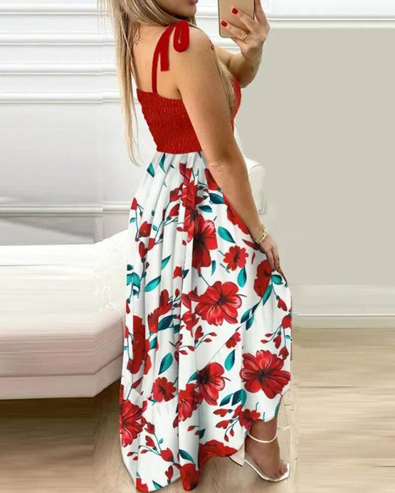 Summer Floral Print Maxi Dress: Sexy Spaghetti Strap Chest Wrap Beach Dress - Stylemein